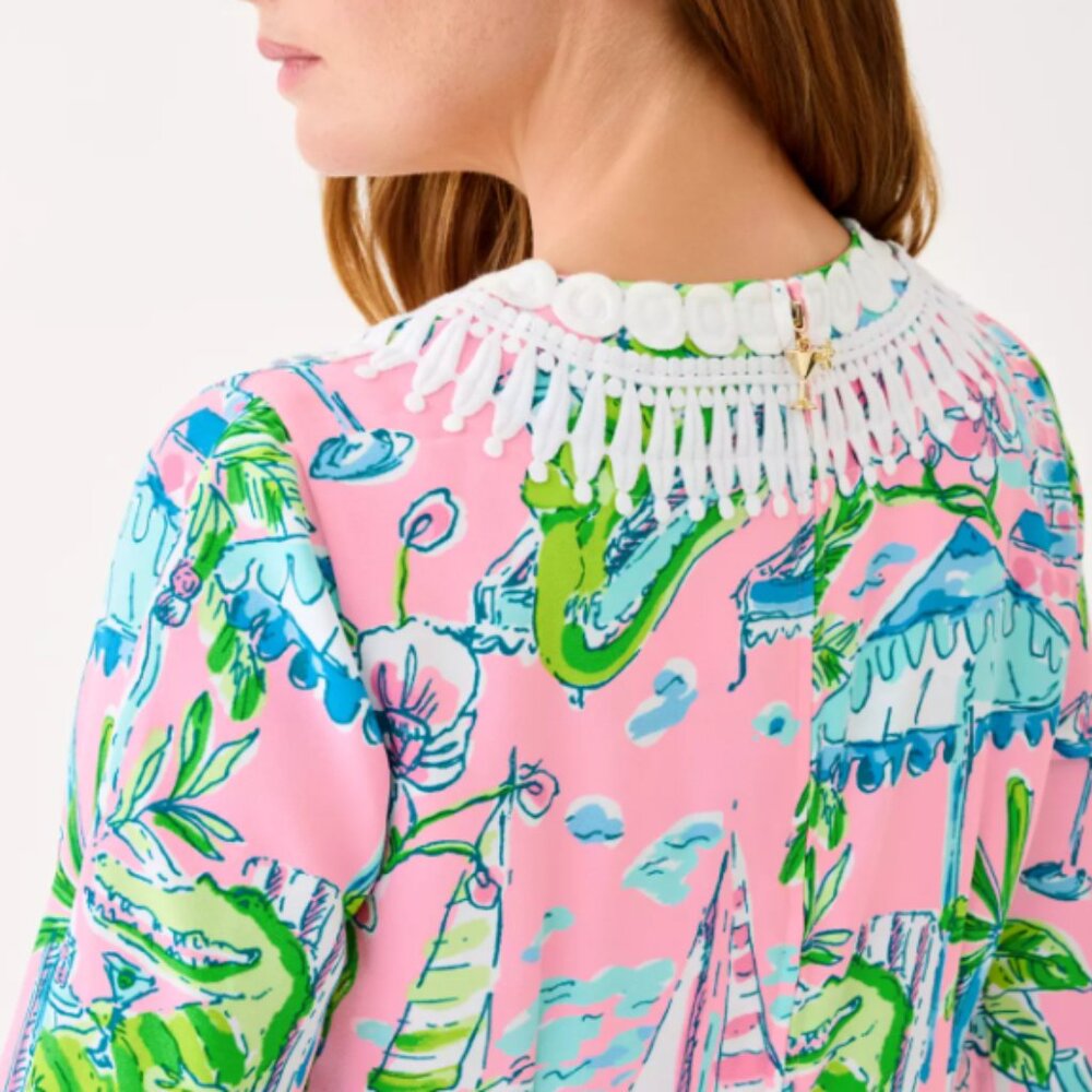 Lilly Pulitzer Ocleppo V-Neck Maxi Caftan Size 10 in Conch Shell Pink Sunny Dee - Picture 5 of 11